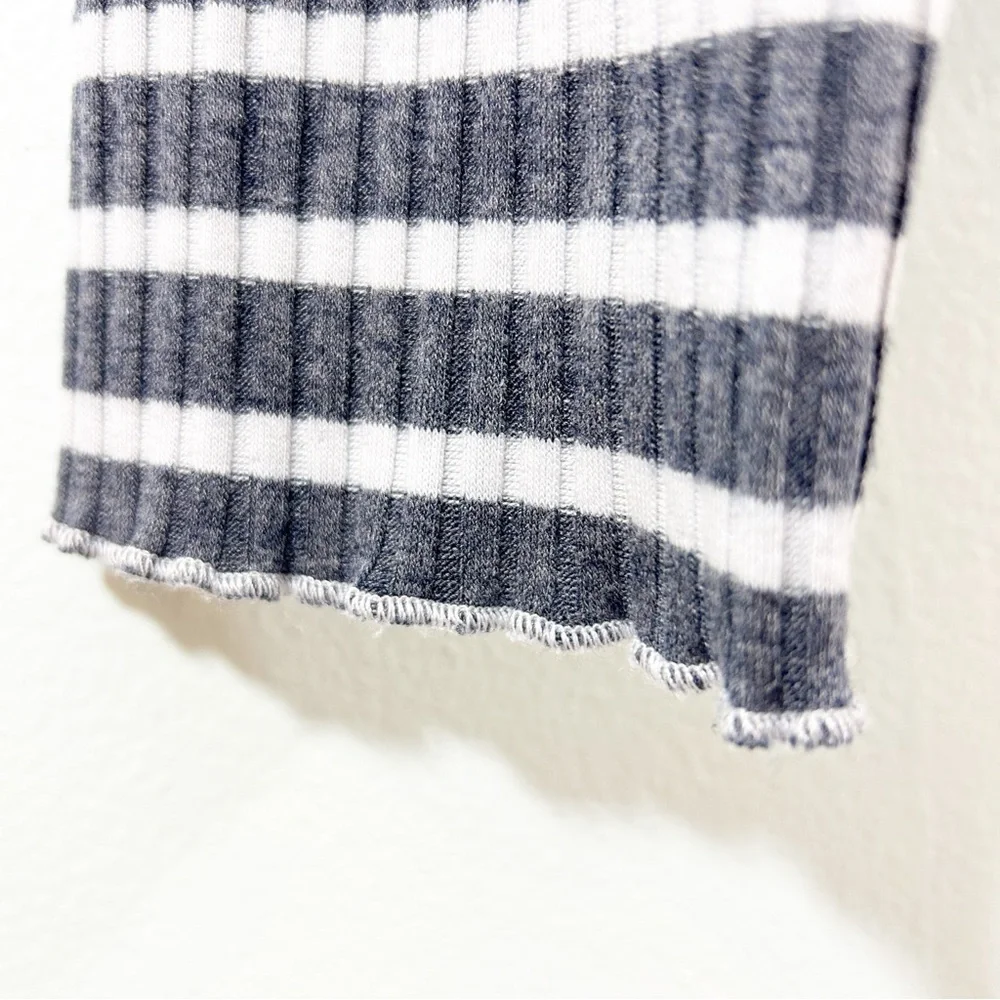American Rag Cie Lace Up Tie Ribbed Blue White Stripe Long Sleeve Stretch Top L